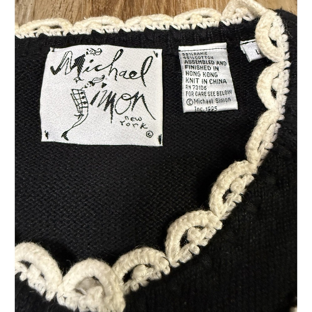 Michael Simon Sweater Vintage Black Cardigan Long Sleeve Coffee Mugs Sz L 1995 - Picture 2 of 3